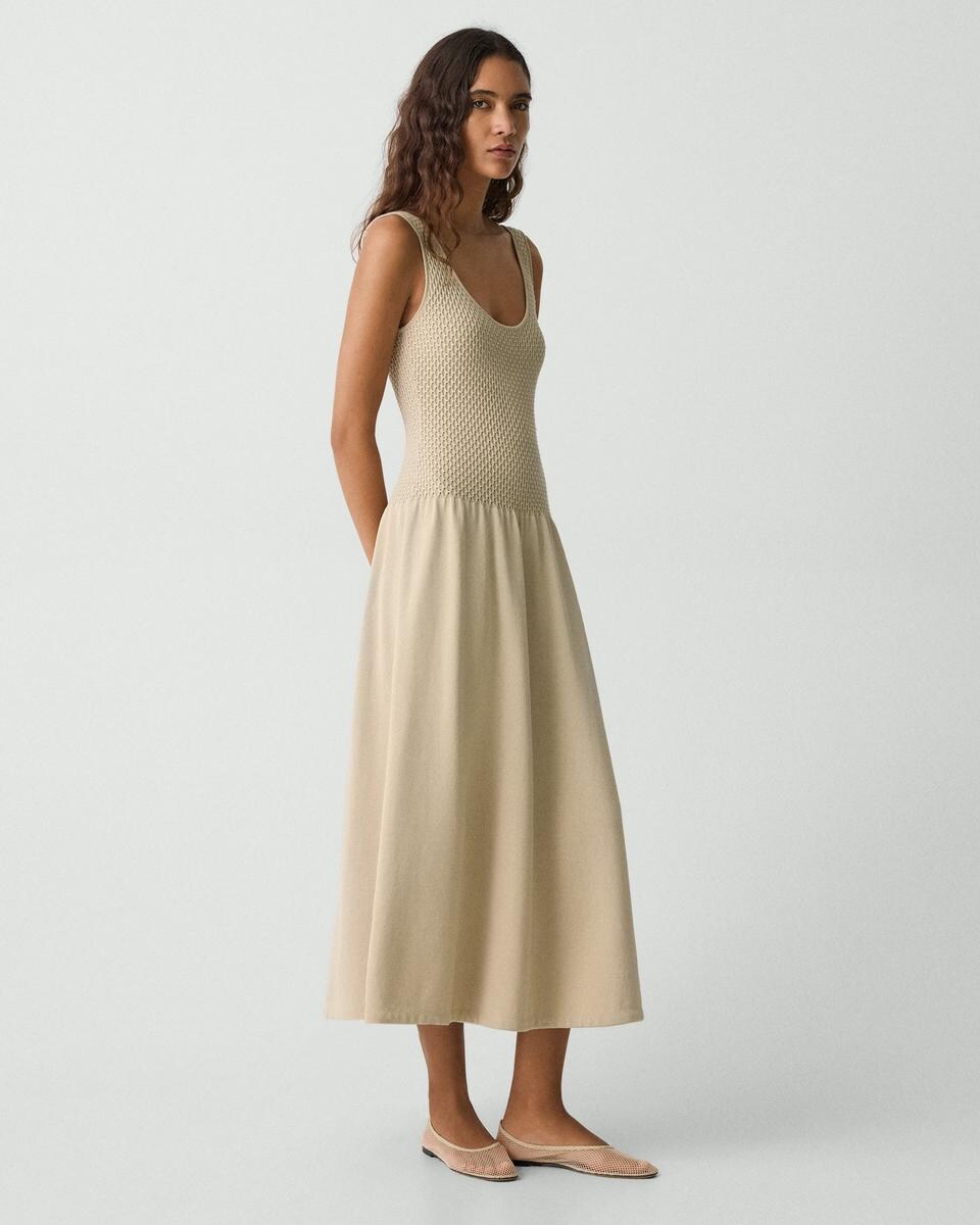 Midi Dress in Textured Cotton-Blend