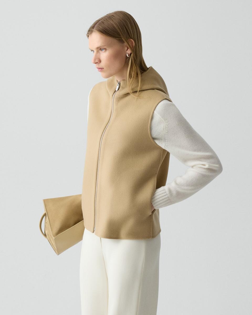 Hooded Vest in Double-Face Wool-Cashmere