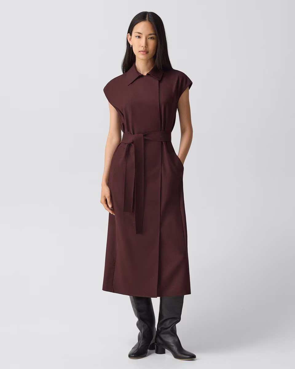 Double-Breasted Belt Dress in Sleek Flannel