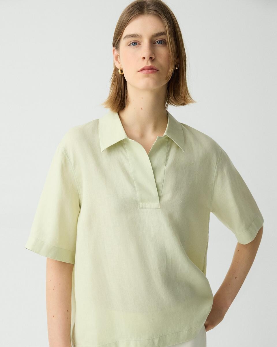 Oversized Polo Shirt in Relaxed Linen