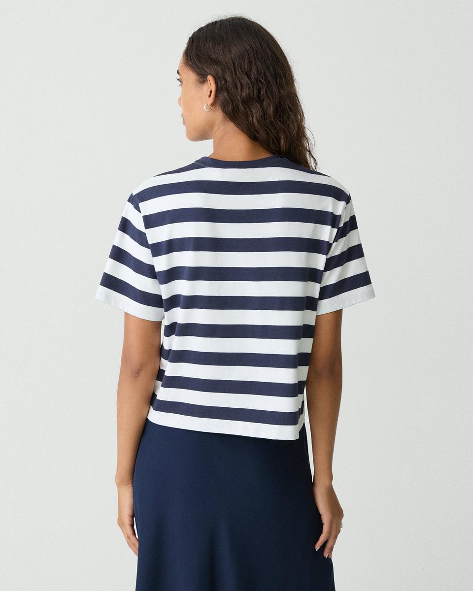 Boxy Crewneck Tee in Striped Cotton