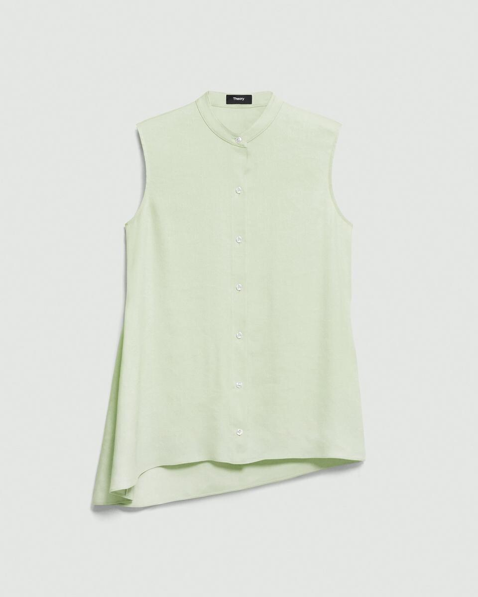 Sleeveless Asymmetrical Shirt in Linen-Viscose
