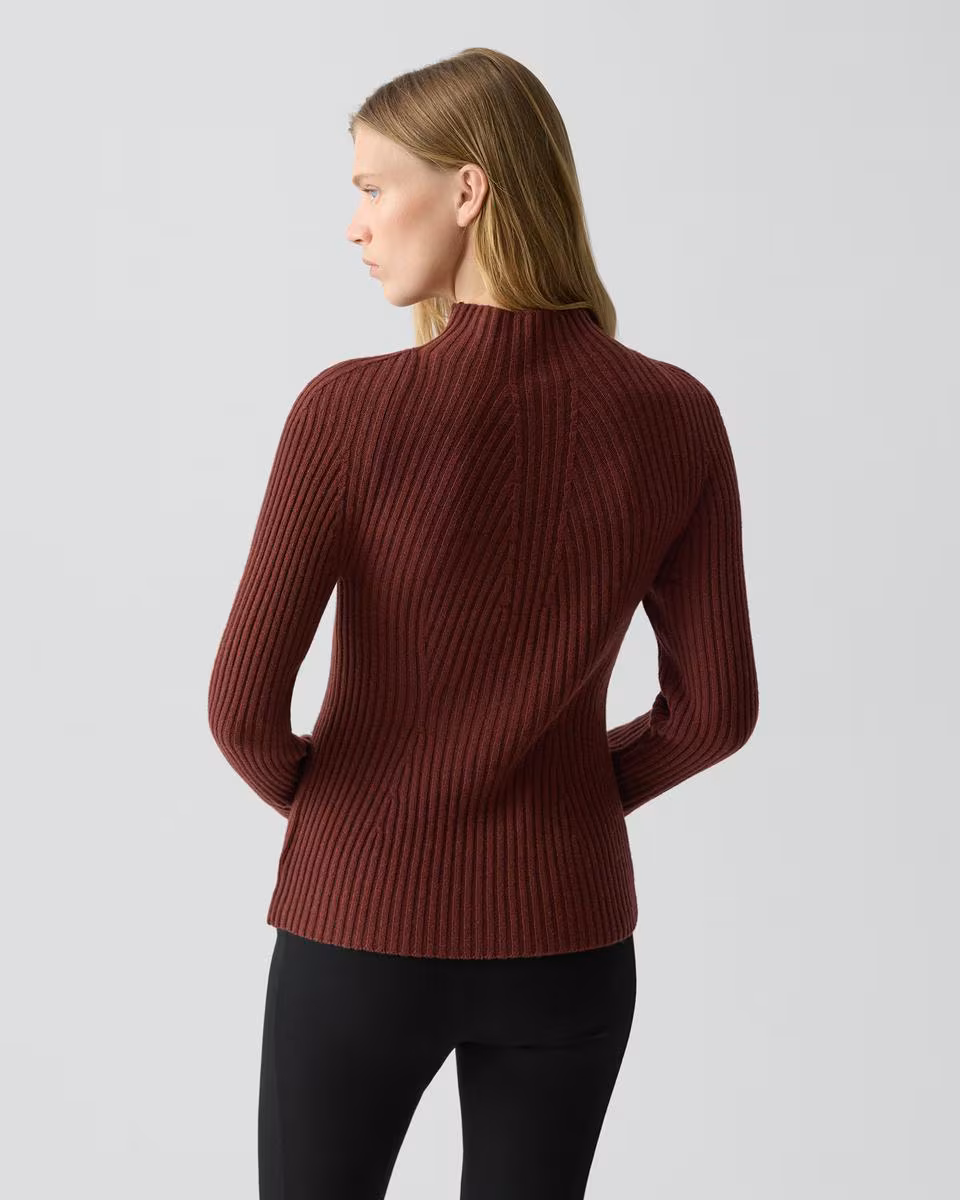 Ribbed Mock Neck Sweater in Cashmere