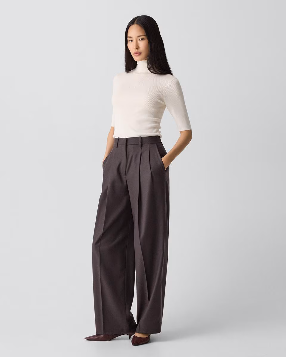 Double Pleat Pant, 33'' in Sleek Flannel