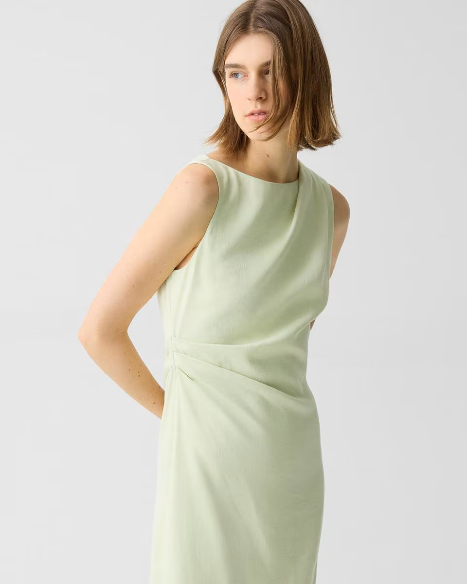 Draped Midi Dress in Linen-Viscose