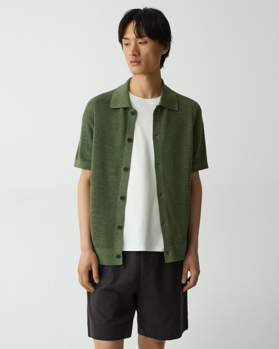 Short-Sleeve Button-Up Shirt in Pacific Linen