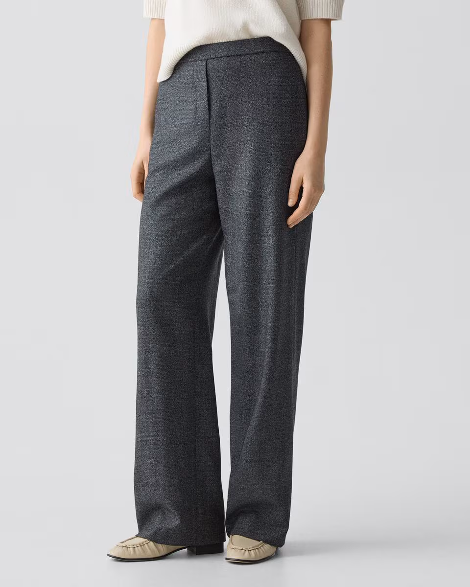 Wide-Leg Pull-On Pant in Marled Flannel