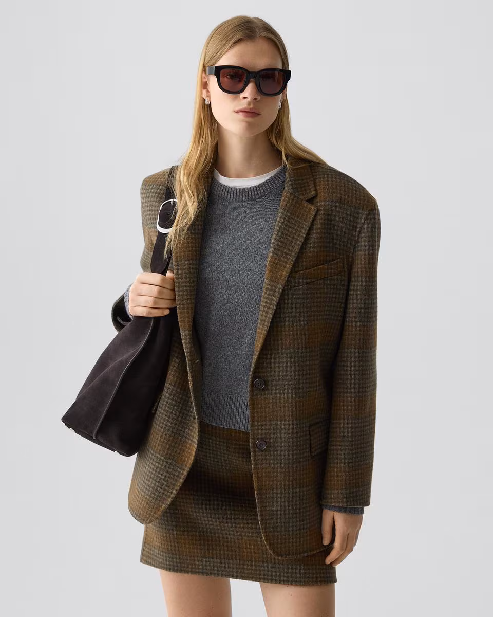 Oversized Blazer in Plaid Wool-Cashmere