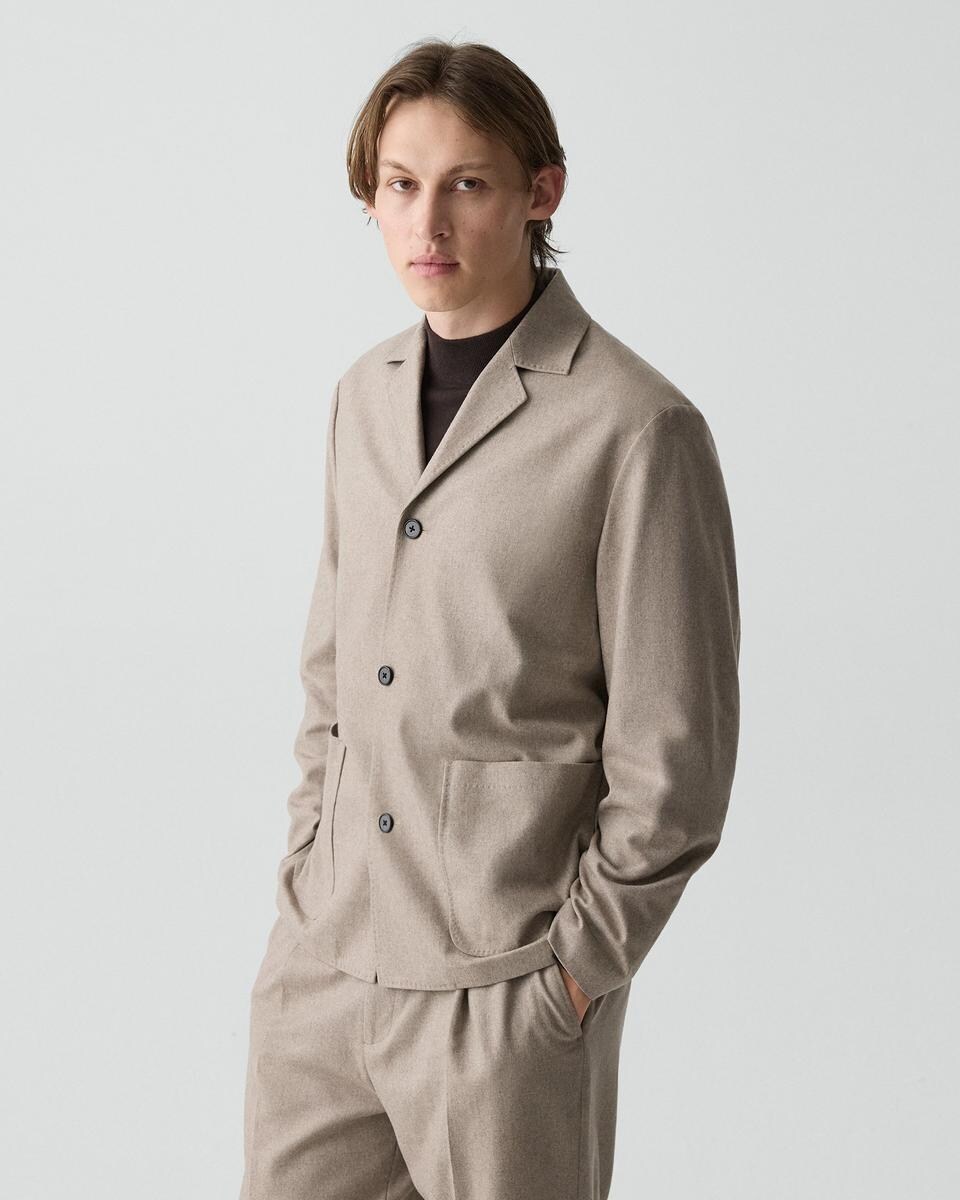 Three-Button Blazer in Cashmere-Blend Flannel