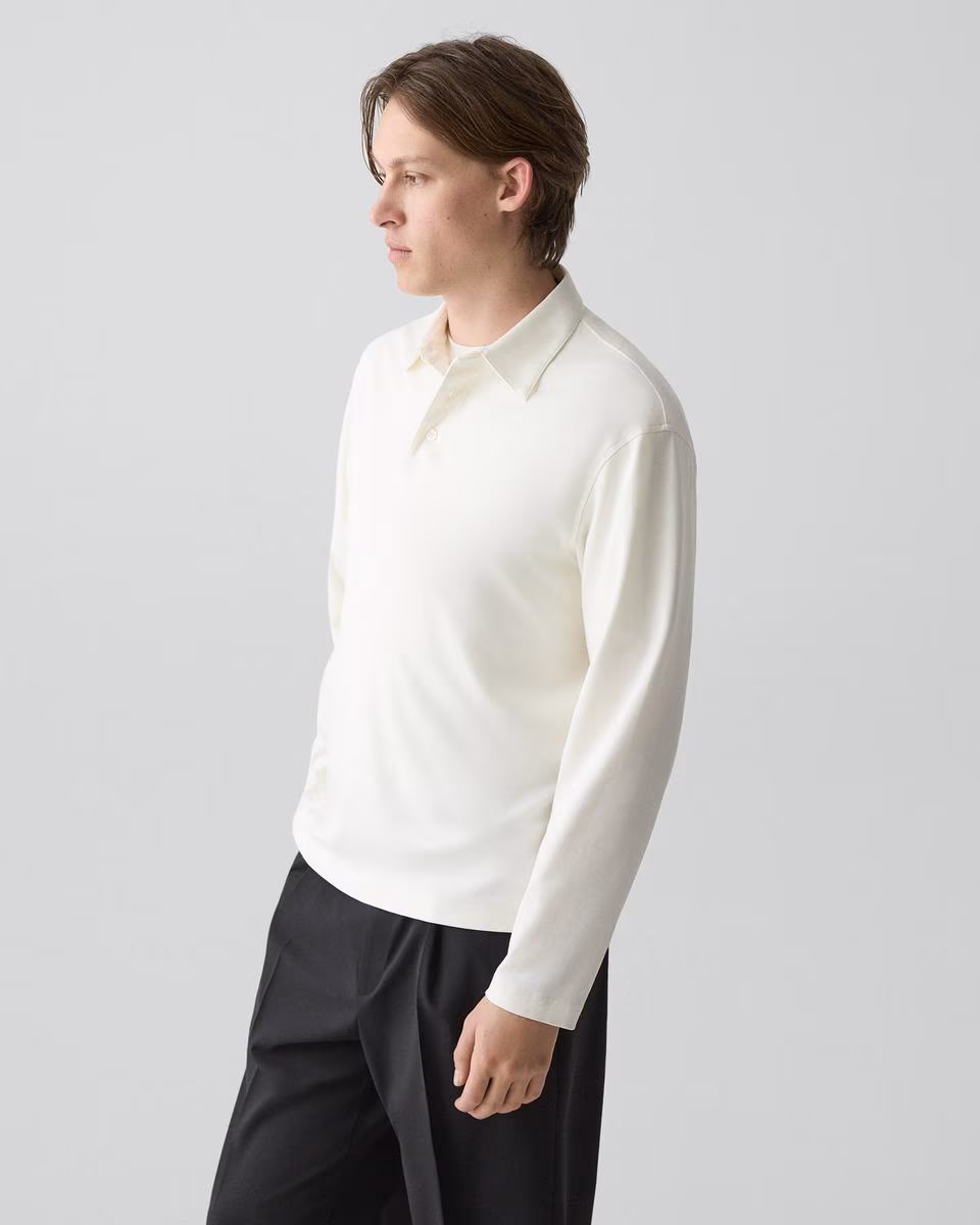 Relaxed Long-Sleeve Polo Shirt in Cotton Jersey
