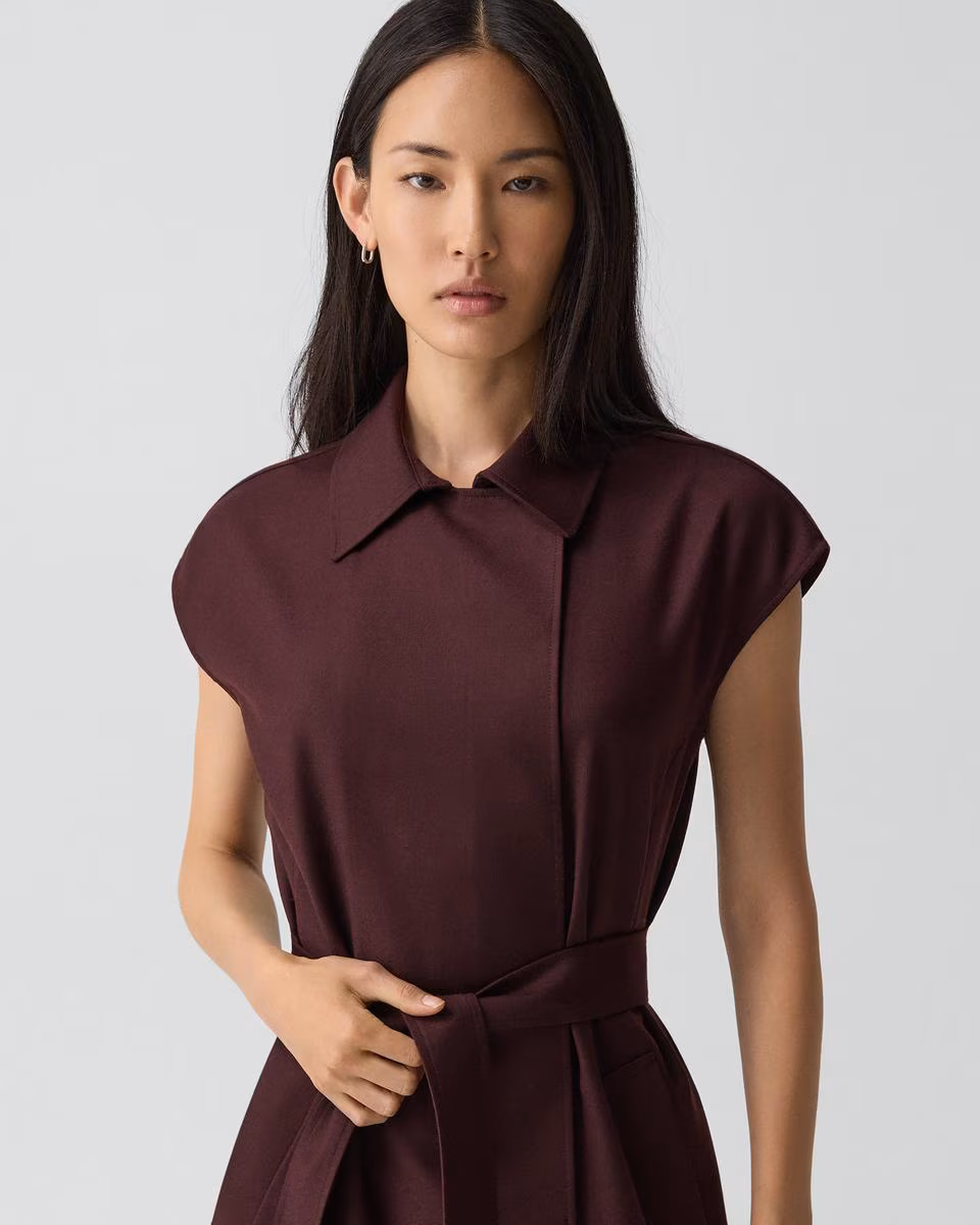 Double-Breasted Belt Dress in Sleek Flannel