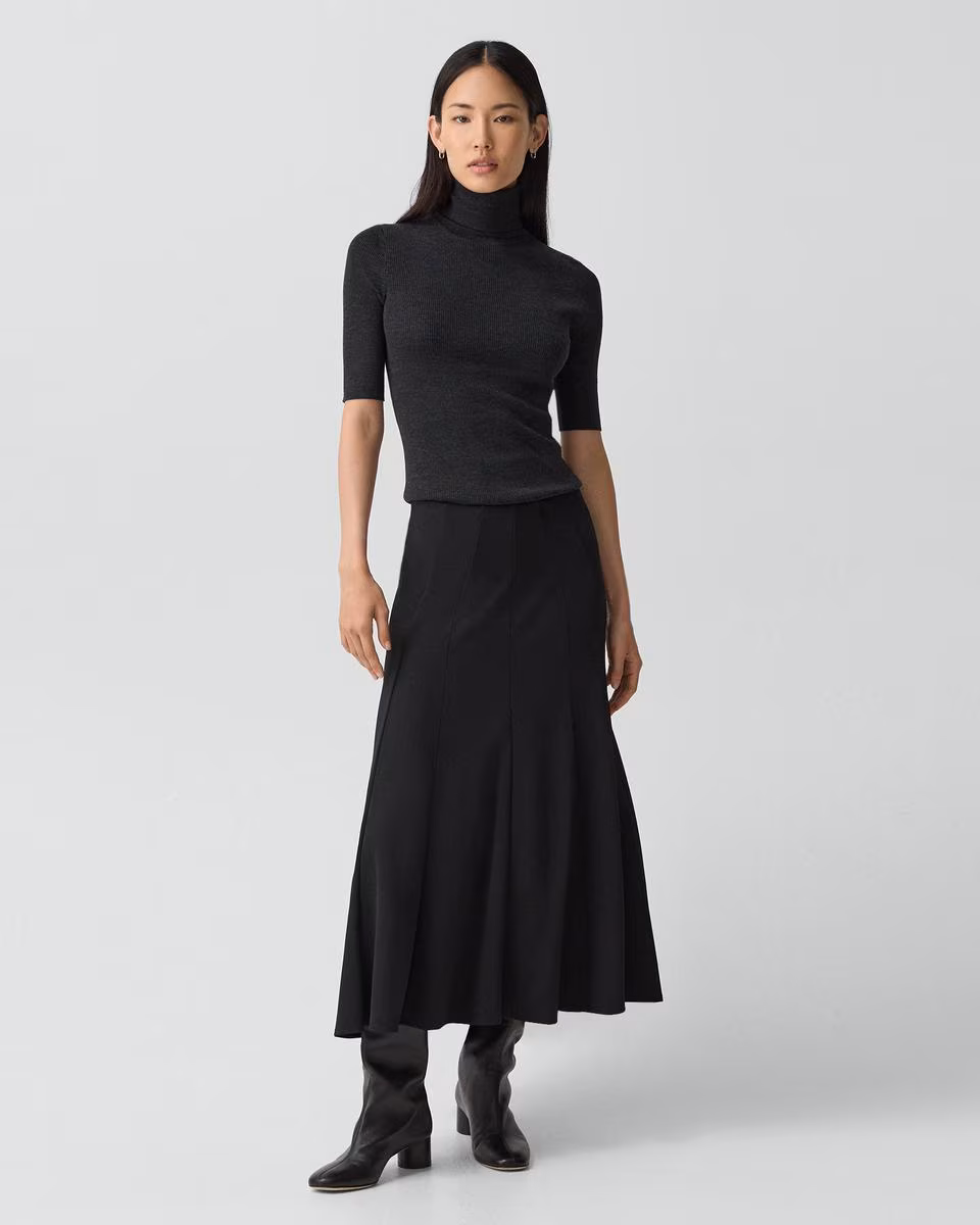Fluted Seam Skirt in Crepe Jersey