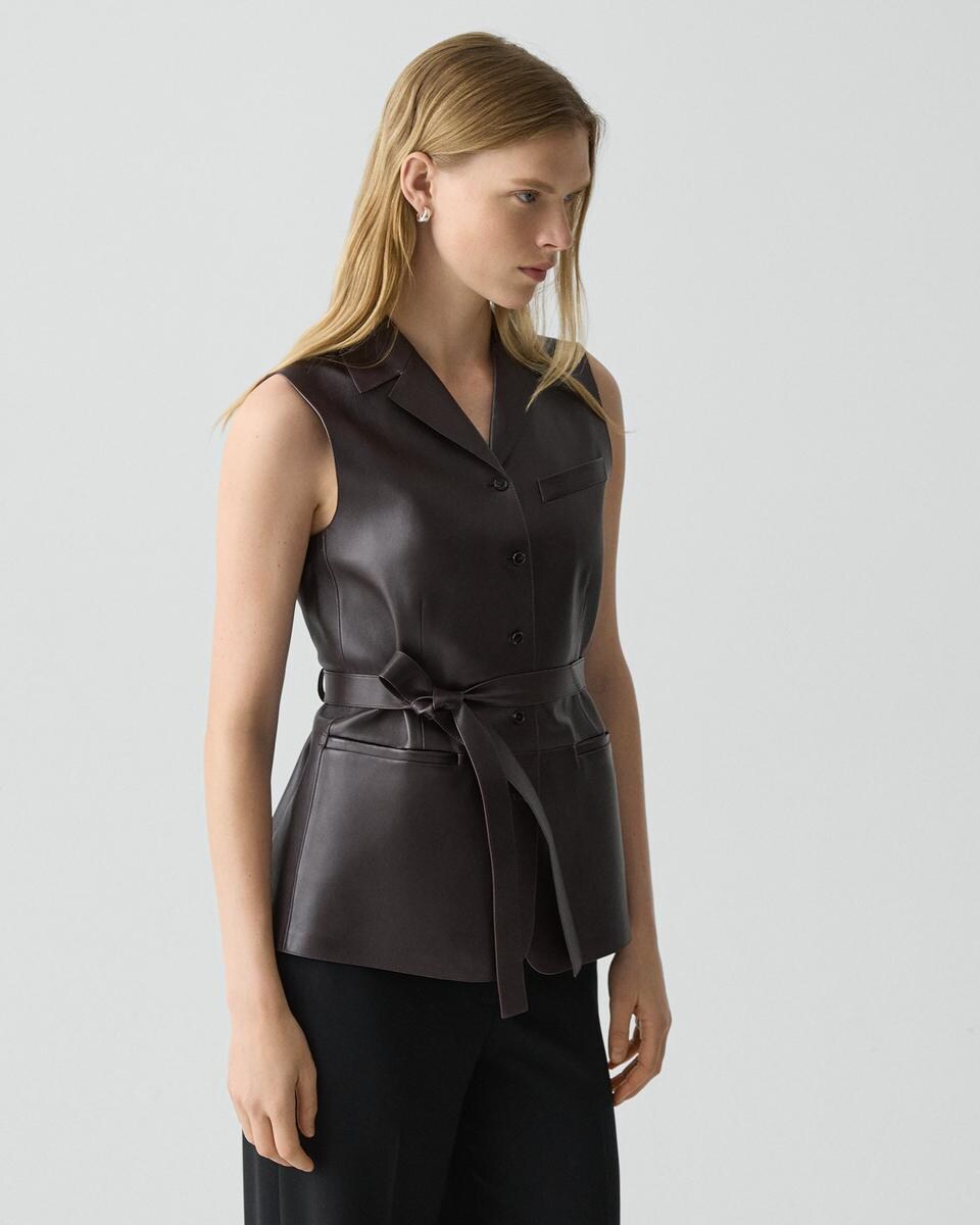 Tie Waist Vest in Sleek Leather
