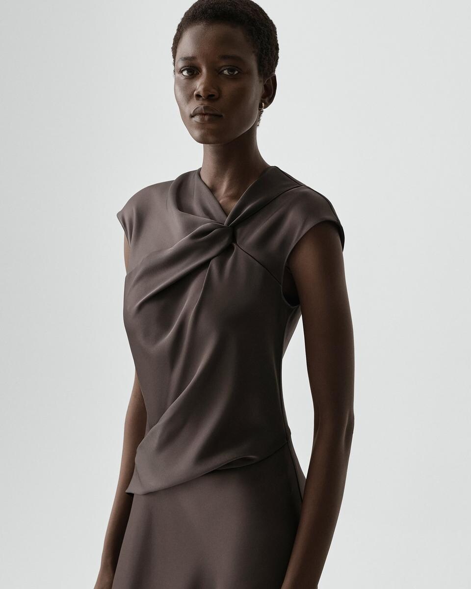 Twist Bodice Dress in Satin