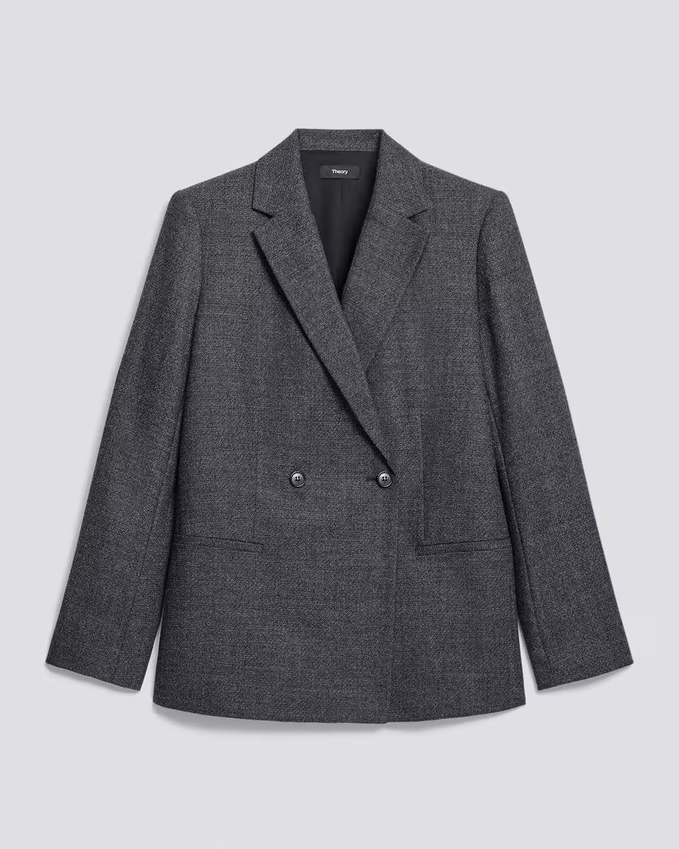 Relaxed Double-Breasted Blazer in Marled Flannel