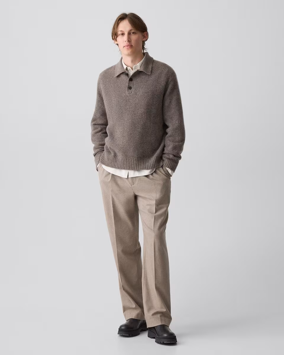 Relaxed Pleat Pant in Cashmere-Blend Flannel