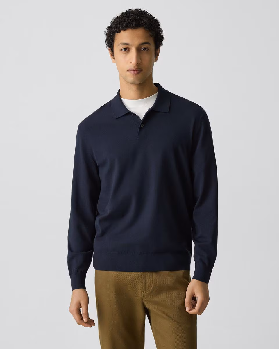 Goris Long-Sleeve Polo Shirt in Light Bilen
