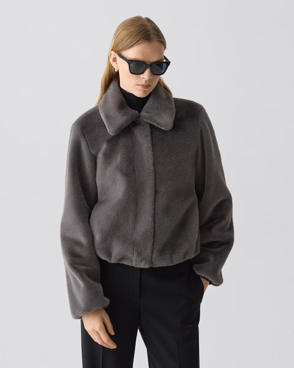 Collared Jacket in Faux Fur