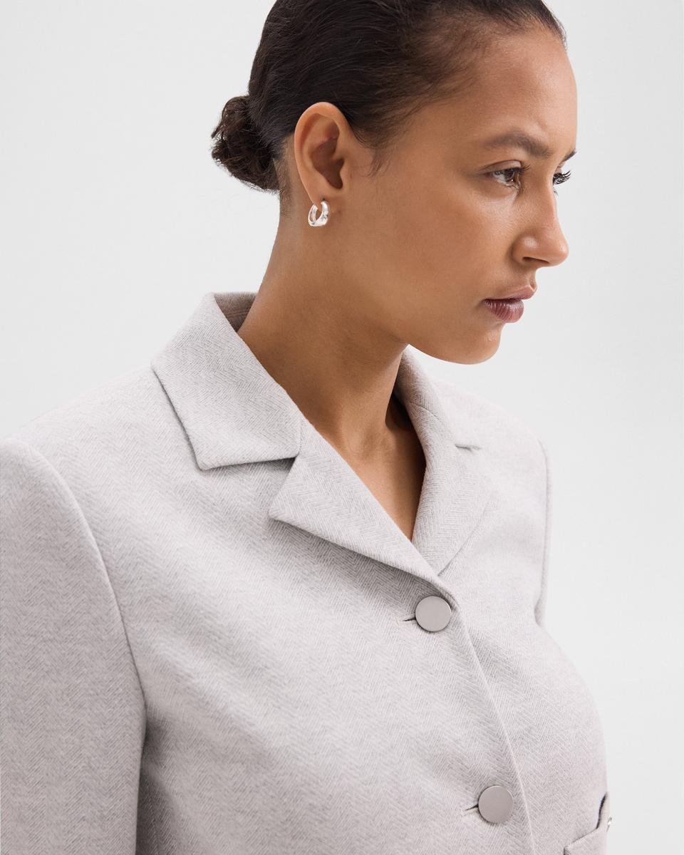 Boxy Patch Pocket Blazer in Herringbone Knit