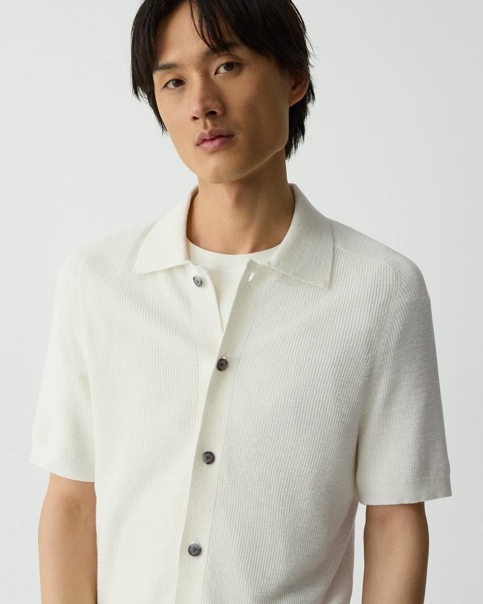 Short-Sleeve Button-Up Shirt in Pacific Linen