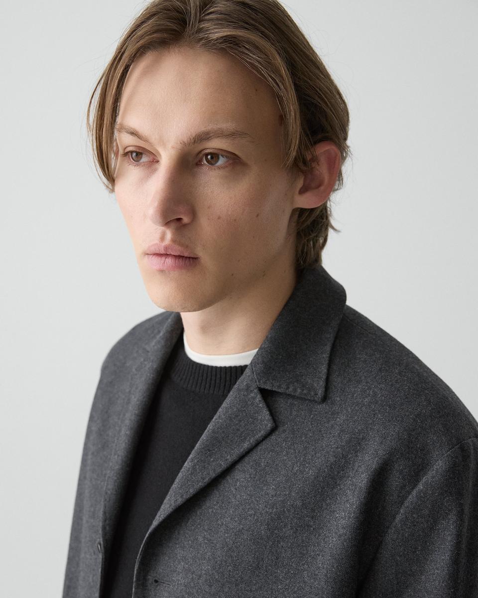 Three-Button Blazer in Cashmere-Blend Flannel