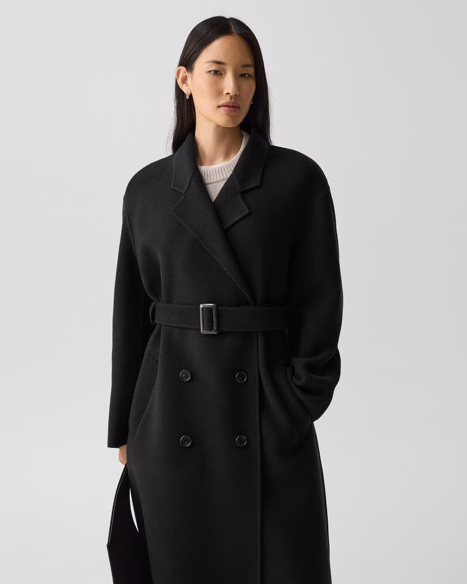 Long Trench Coat in Textured Wool-Cashmere