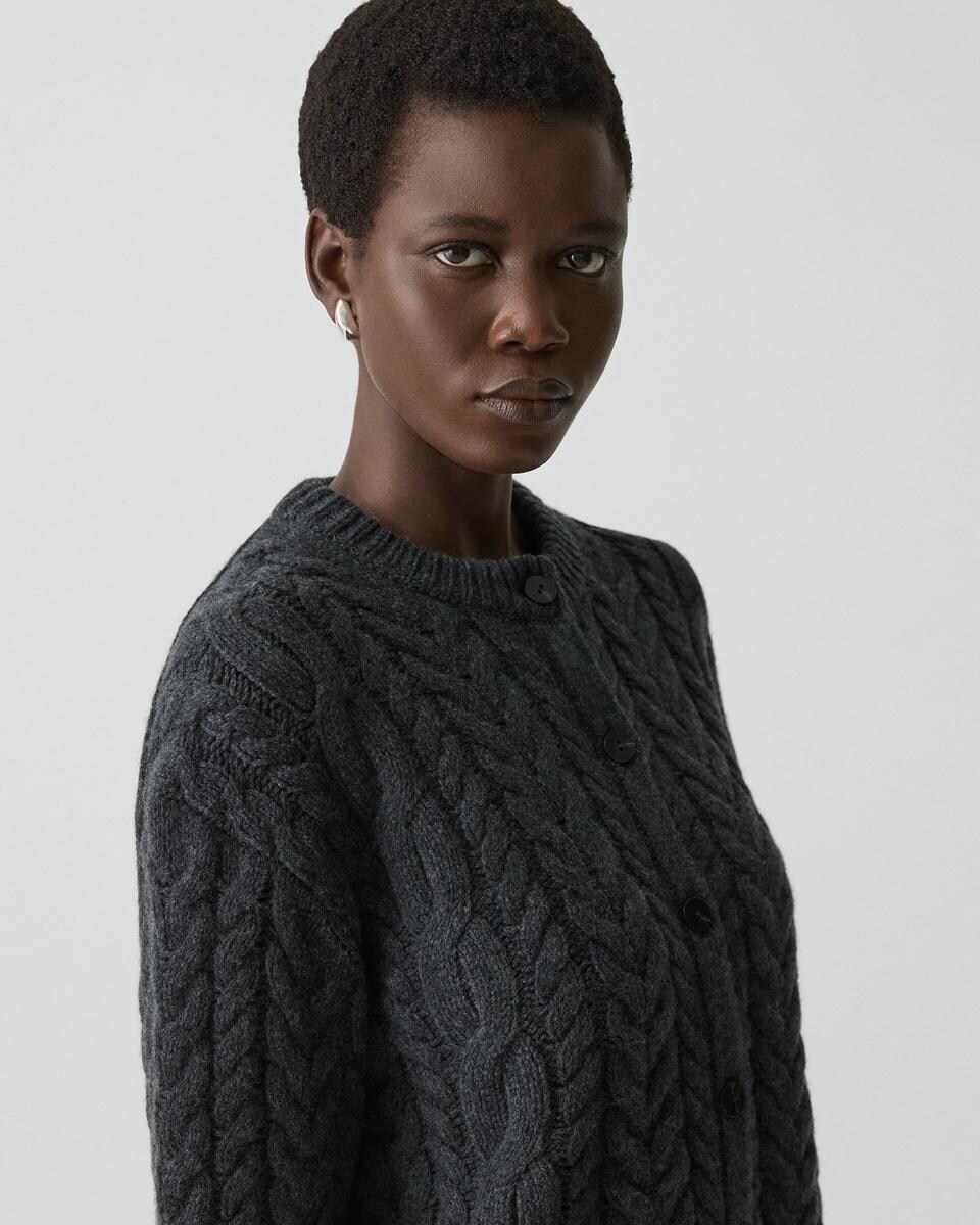 Cable-Knit Cardigan in Felted Wool-Cashmere