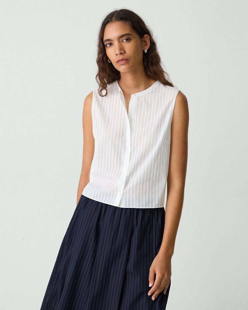 Button-Up Shell Top in Linear Cotton