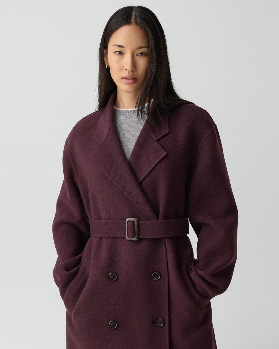 Long Trench Coat in Textured Wool-Cashmere