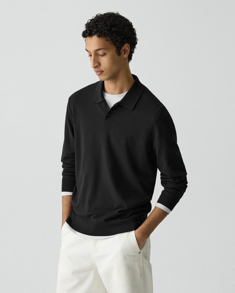 Goris Long-Sleeve Polo Shirt in Light Bilen