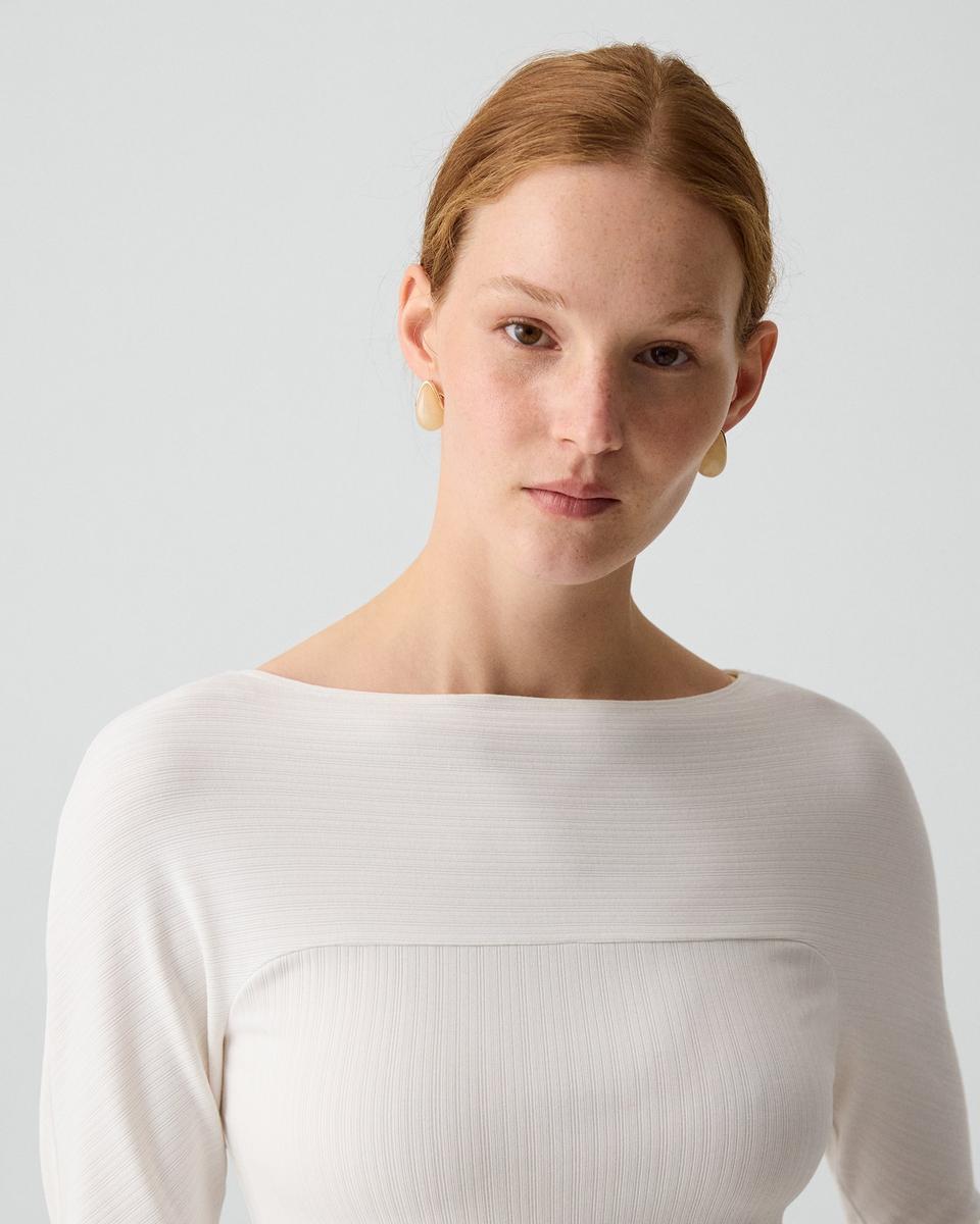 Boatneck Long-Sleeve Top in Stretch Rib