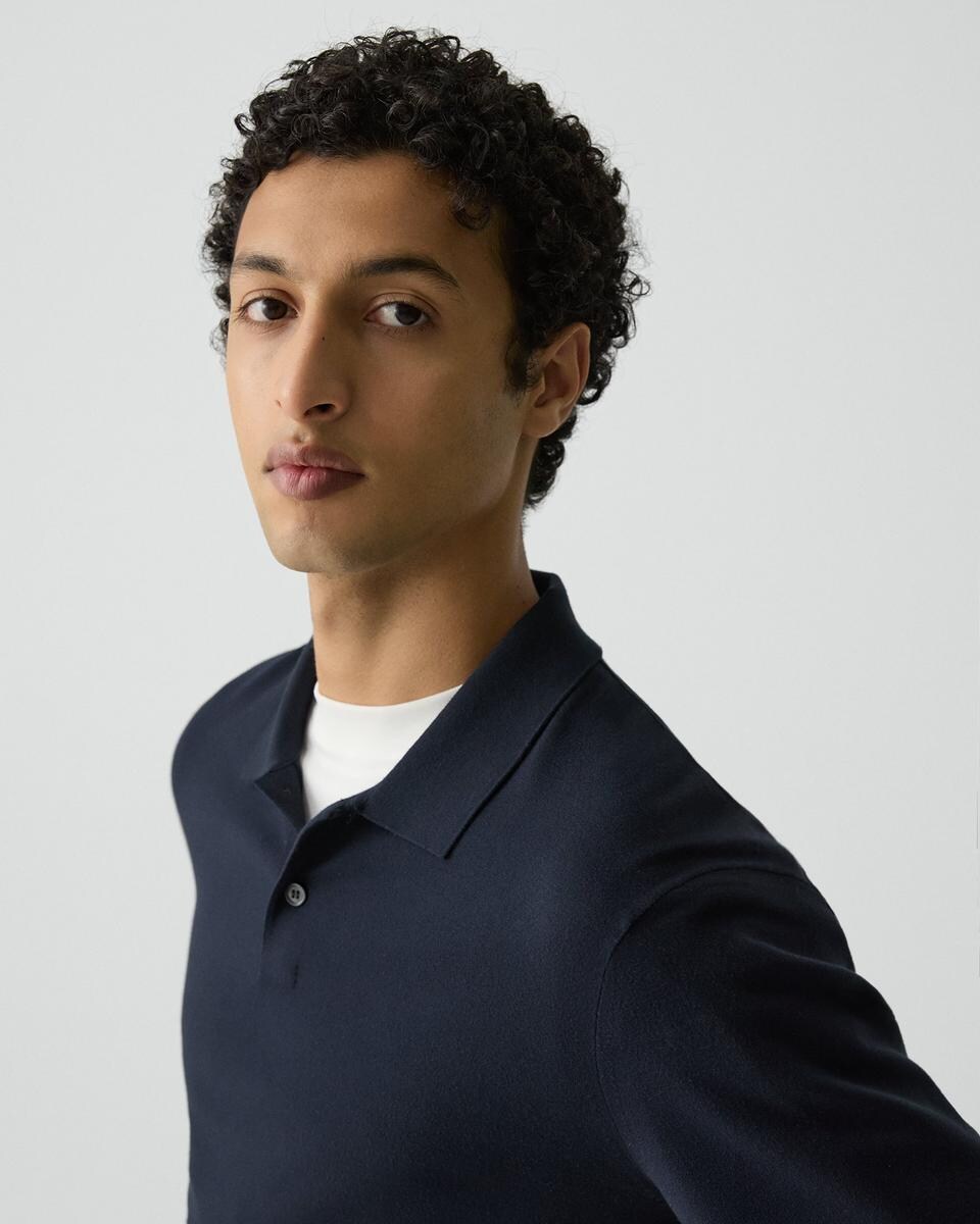 Goris Long-Sleeve Polo Shirt in Light Bilen