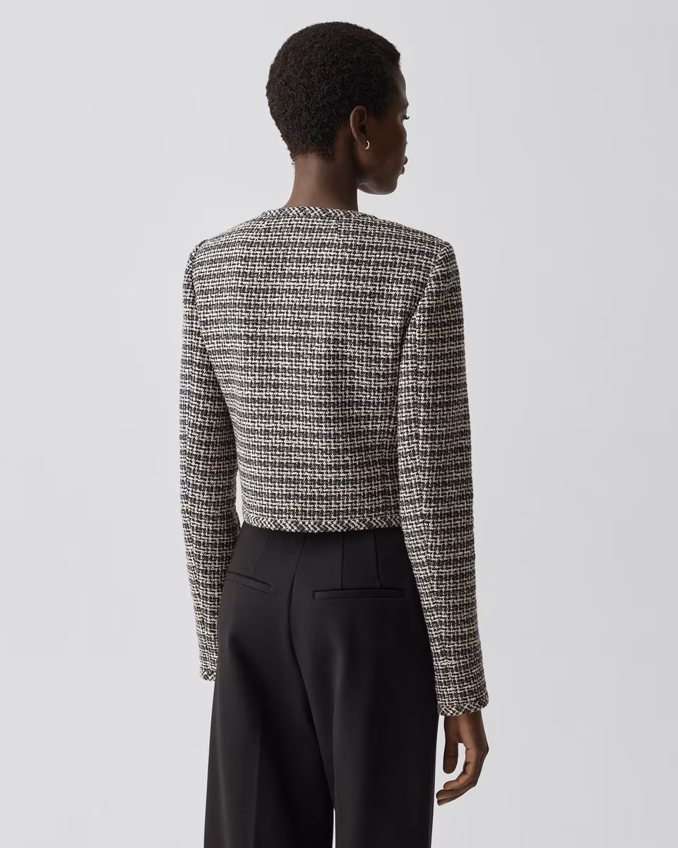 U-Neck Cardigan in Striped Tweed