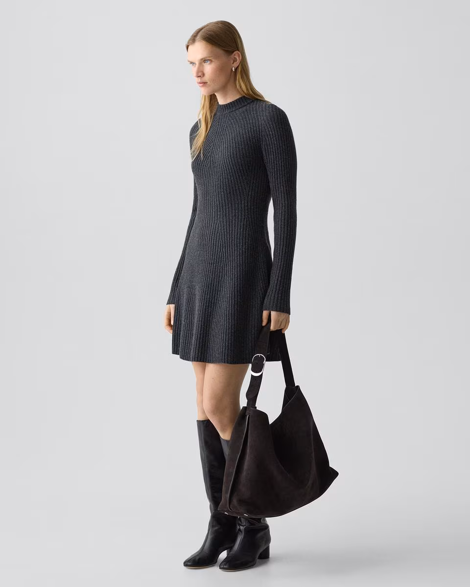 Ribbed Sweater Dress in Felted Wool-Cashmere