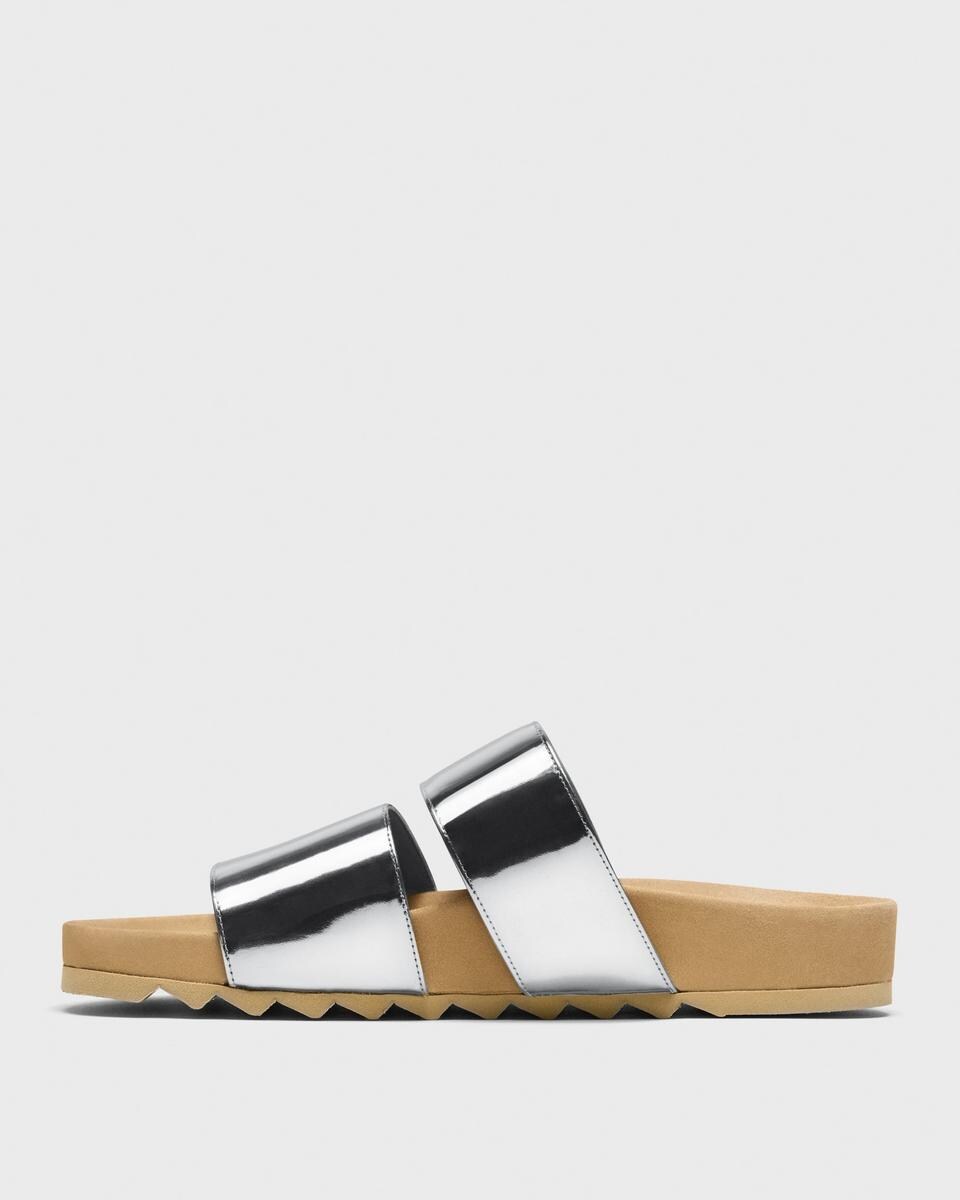 Slide Sandals in Metallic Leather