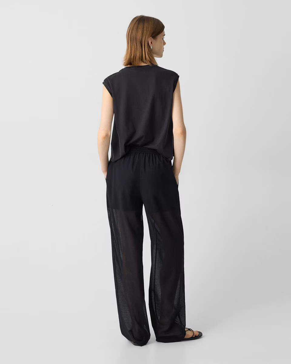 Drawcord Pull-On Pant in Airy Shirting