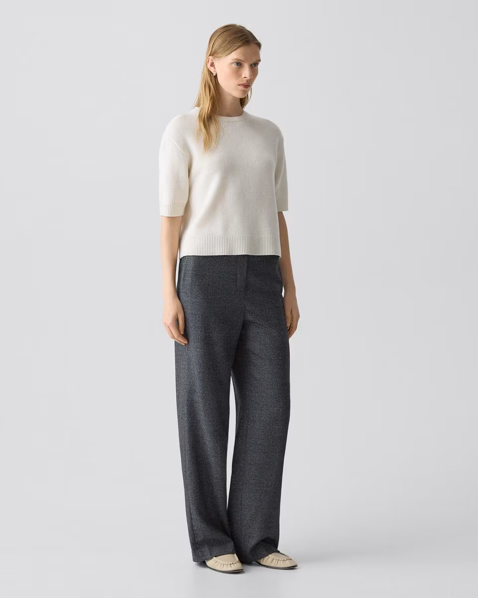 Wide-Leg Pull-On Pant in Marled Flannel
