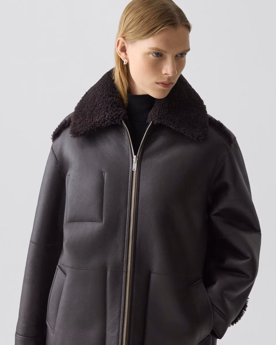 Reversible Cocoon Coat in Shearling