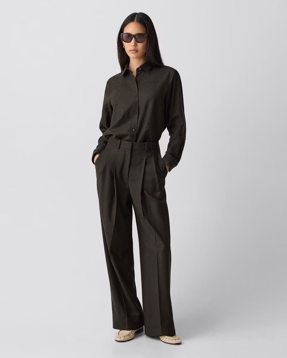 Double Pleat Pant, 33'' in Sleek Flannel