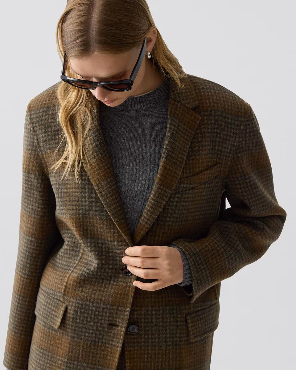 Oversized Blazer in Plaid Wool-Cashmere