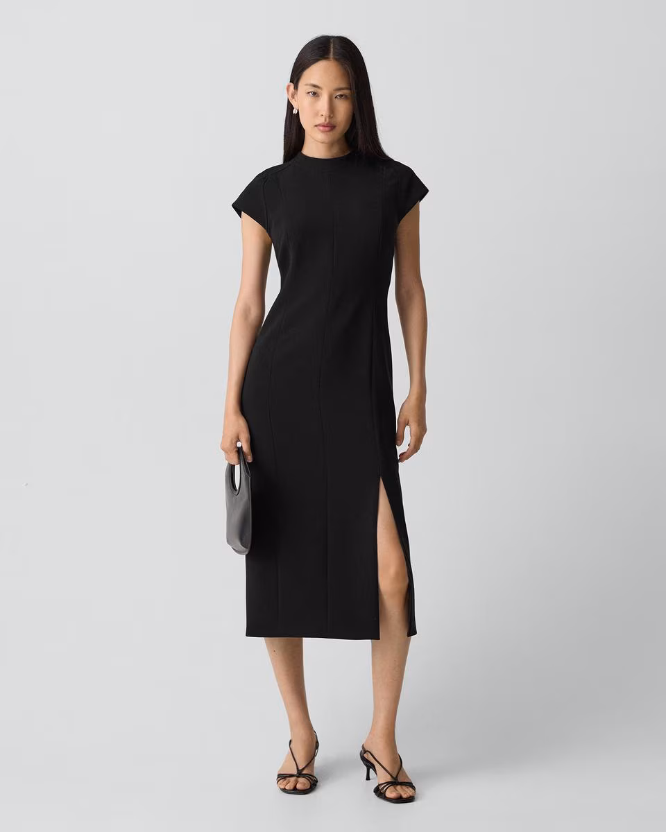 Short-Sleeve Midi Dress in Admiral Crepe