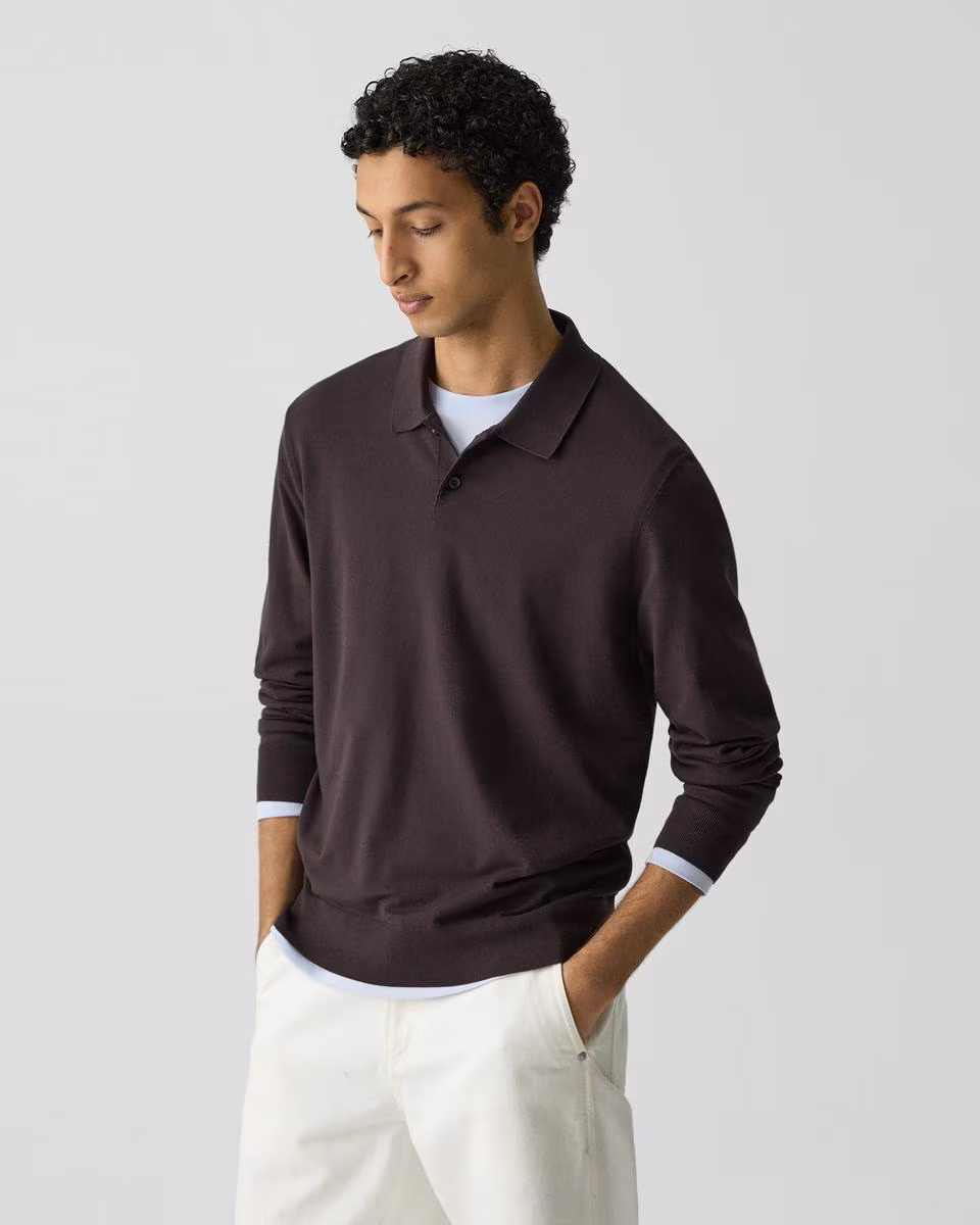 Goris Long-Sleeve Polo Shirt in Light Bilen