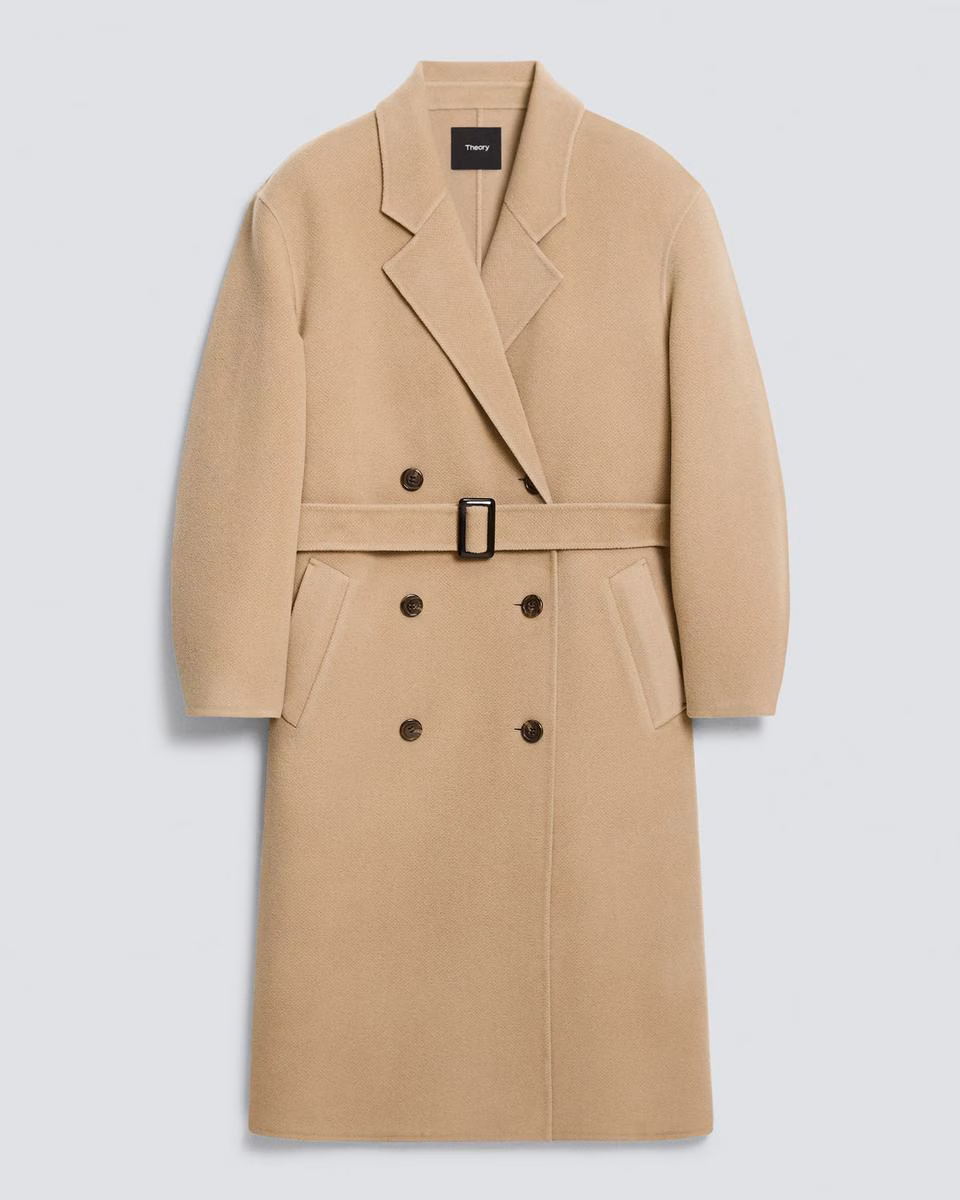 Long Trench Coat in Textured Wool-Cashmere