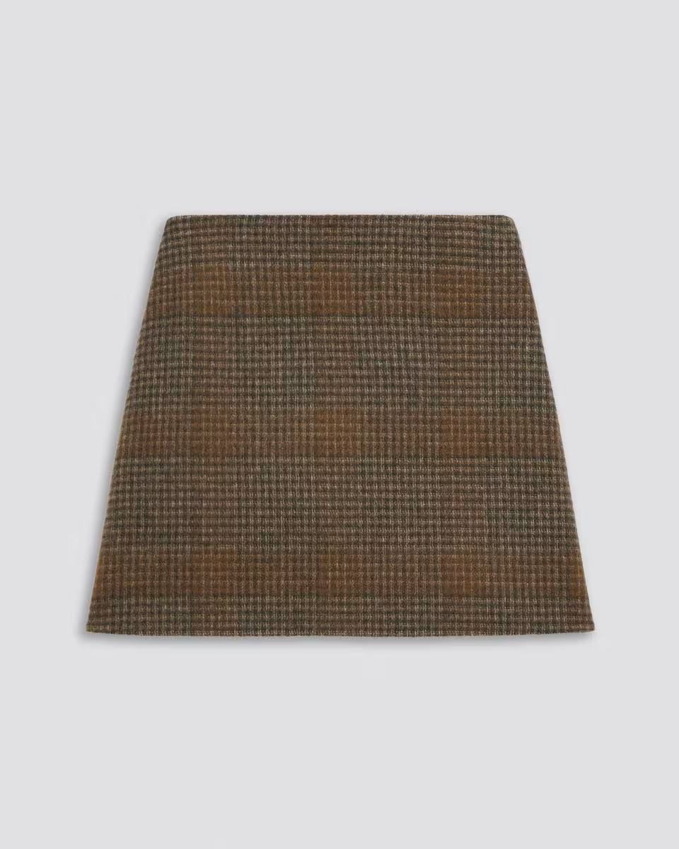 A-Line Mini Skirt in Plaid Wool-Cashmere