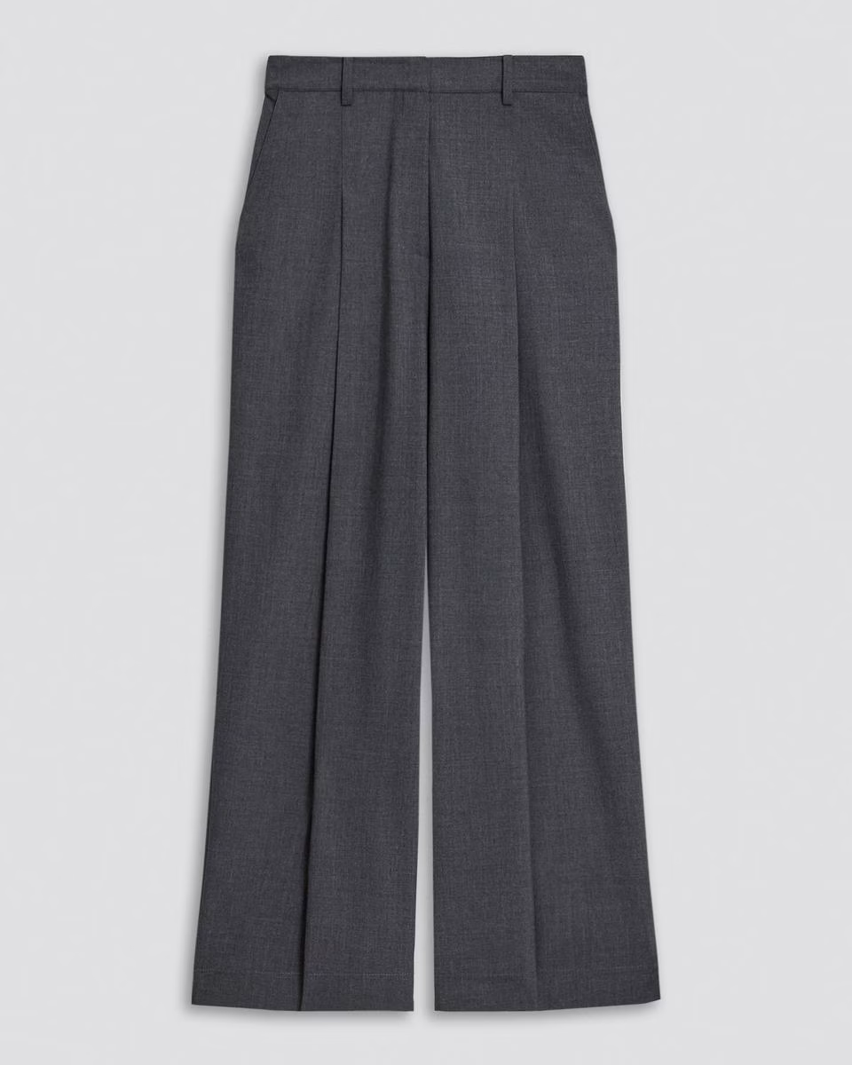 Pleated Wide-Leg Pant, 33'' in Good Wool