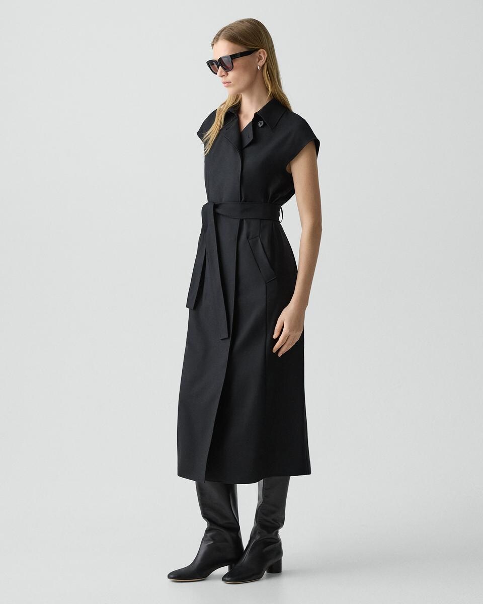 Double-Breasted Belt Dress in Wool-Blend Flannel