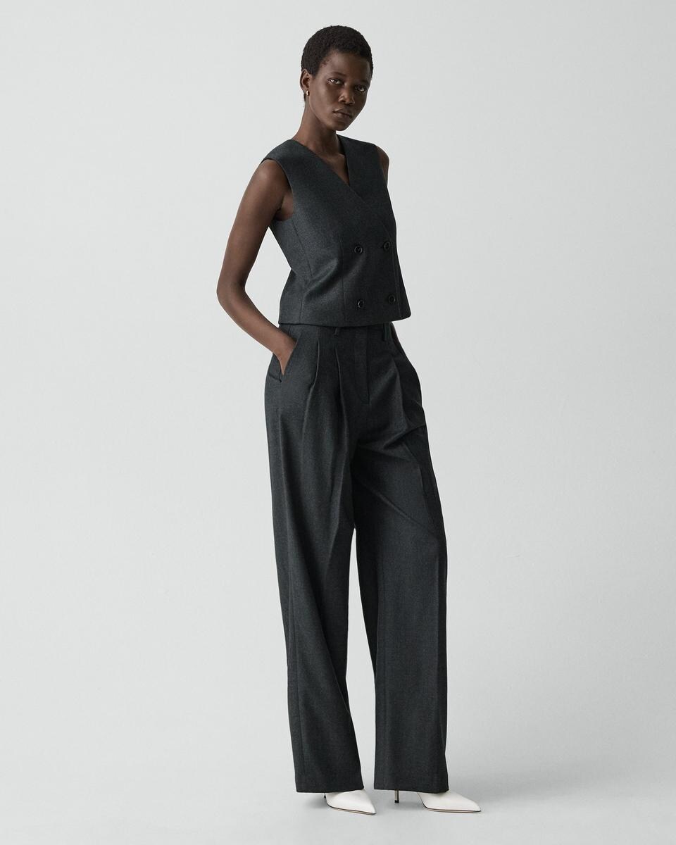 Double Pleat Pant, 33'' in Sleek Flannel