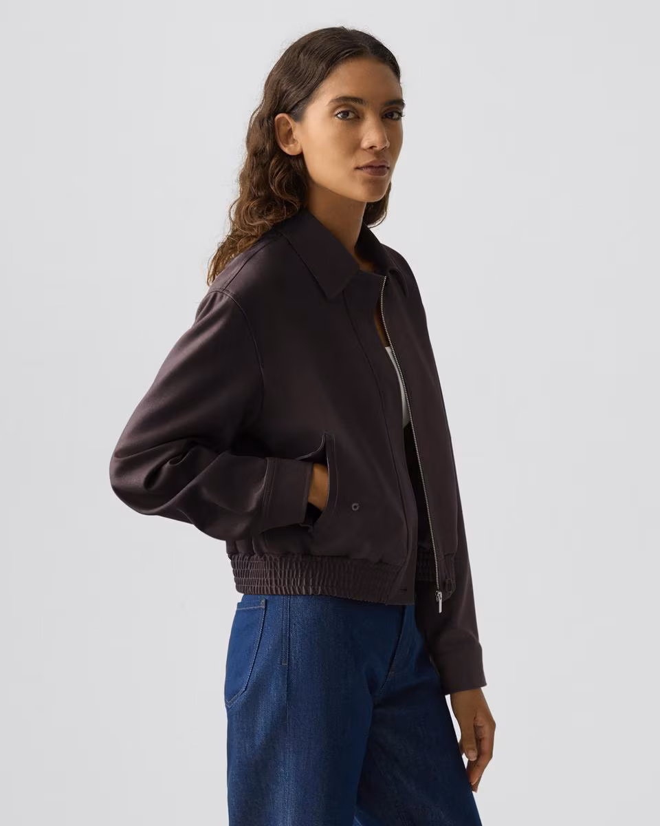 Cropped Track Jacket in Wool-Blend Flannel