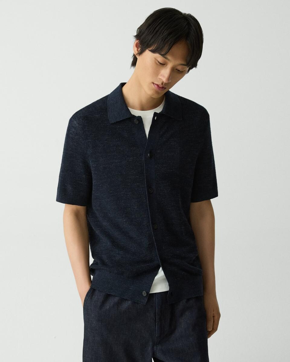 Short-Sleeve Button-Up Shirt in Pacific Linen
