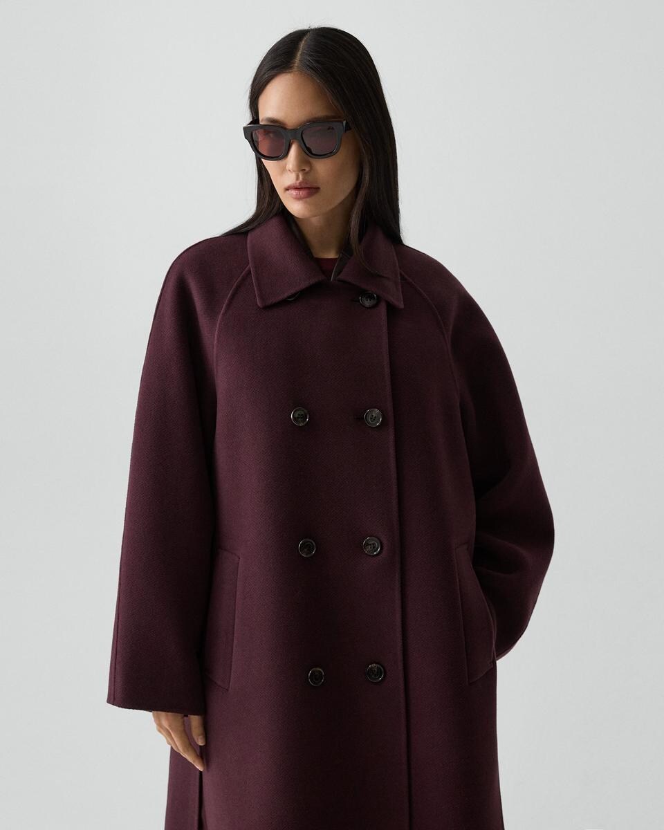 Long Double-Breasted Coat in Textured Wool-Cashmere